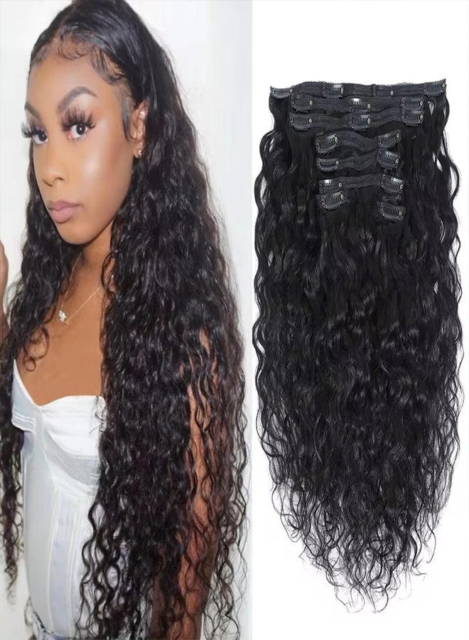 Feelgrace Human Curly Hair Natural Black 1B Double Weft Water Wave Curly Clip ins Extensions for Black Women Clip on Wave Hair Extension 16 Inch 120 Gram - Image 1